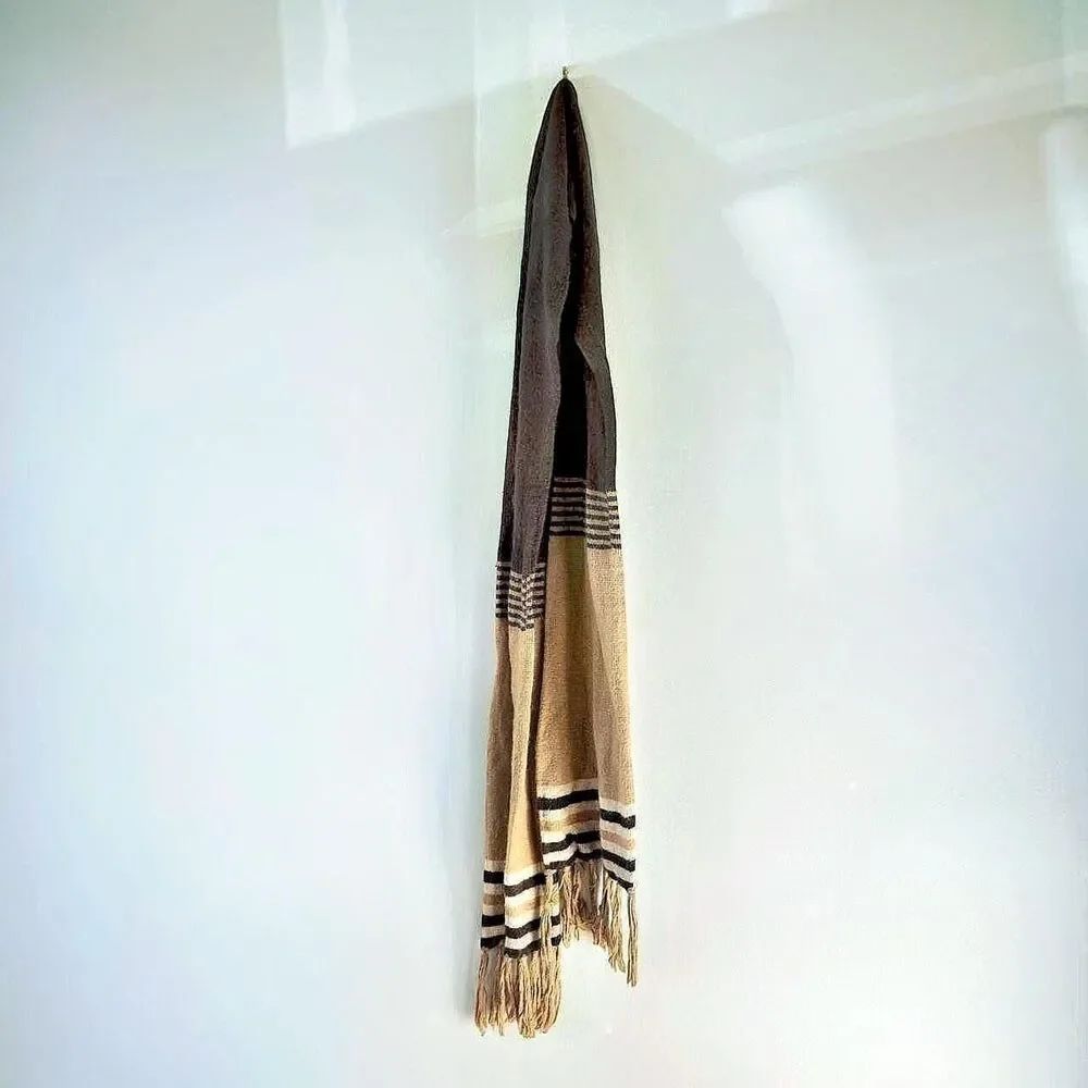 Brown Striped Rabbit Hair Winter Scarf
